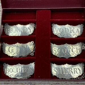 Stieff Pewter Historic Newport Decanter Labels Set of 6 in Original Box
